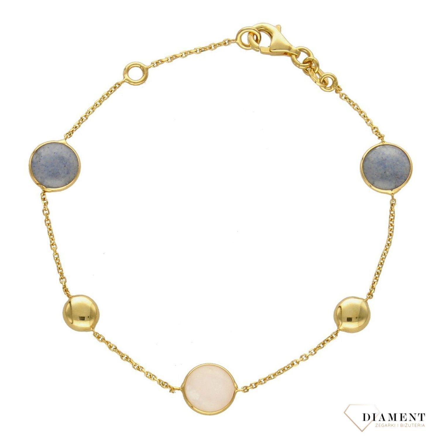 Złota bransoletka 585 'kwarc różowy i agat' (1).jpg